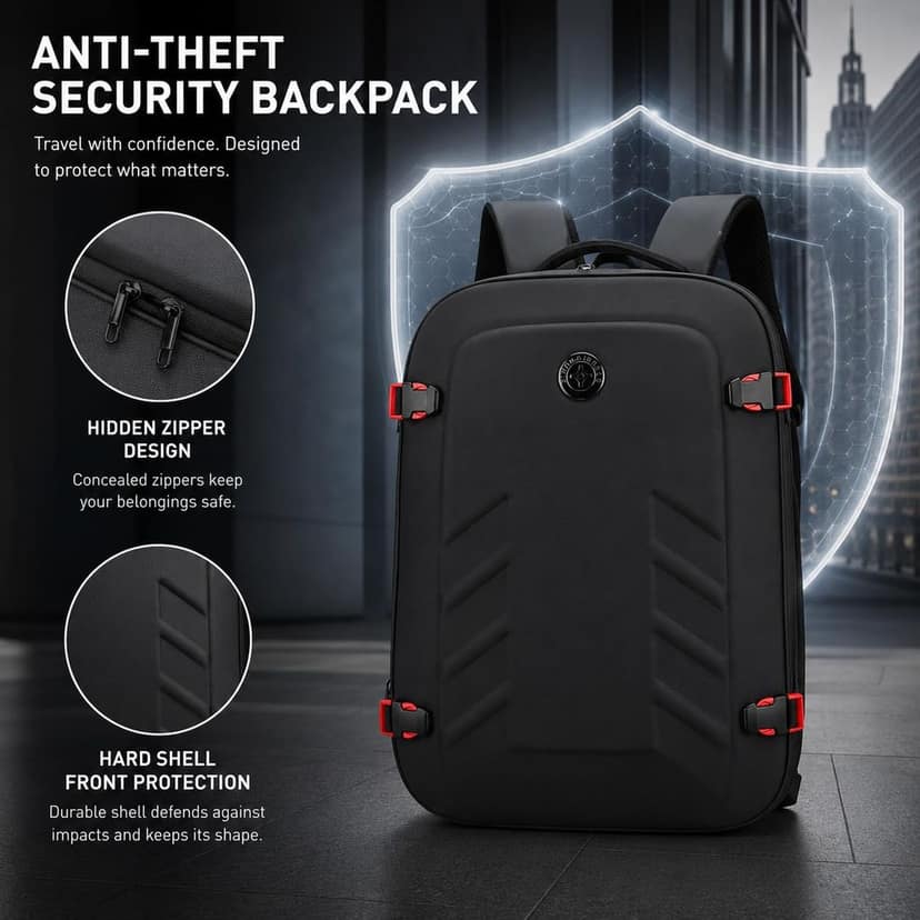 Handcuffs Vegan Leather Anti Theft Casual Laptop Backpack with 15.6 Inch Laptop Pocket (Black-Full) view 2