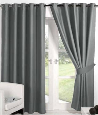 Panipat Textile Hub Solid Semi-Transparent Eyelet Door Curtain 7 ft Pack of 2 -Gray