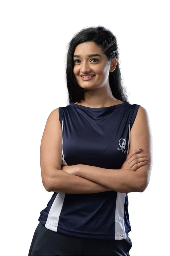 Yoni Mudra Women's Sleeveless Boat Neck Top Contrast Panel for Gym or Yoga