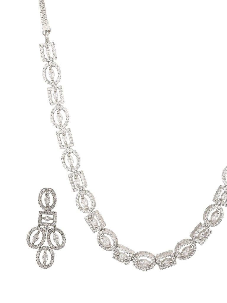 Rhodium Cubic Zircon Studded Contemporary Minimal Necklace Jewellery Set view 4
