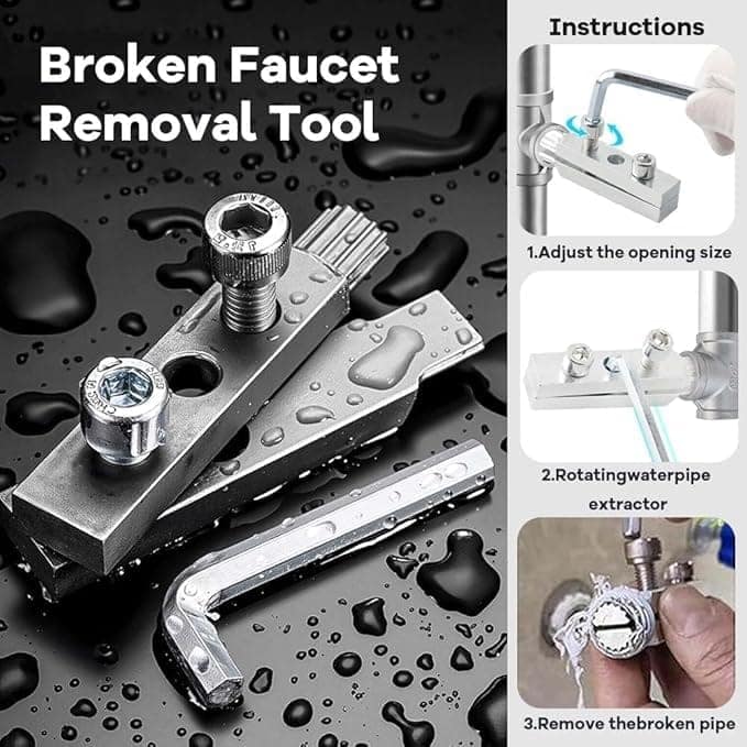 Faucet Angle Valve Broken Wire Extractor Adjustable Broken Valve Extractor Universal Screw Extractor Tool Broken Bolt Remover for 1/2 in & 3/4 in Stripped Thread, Stainless Steel Made view 3