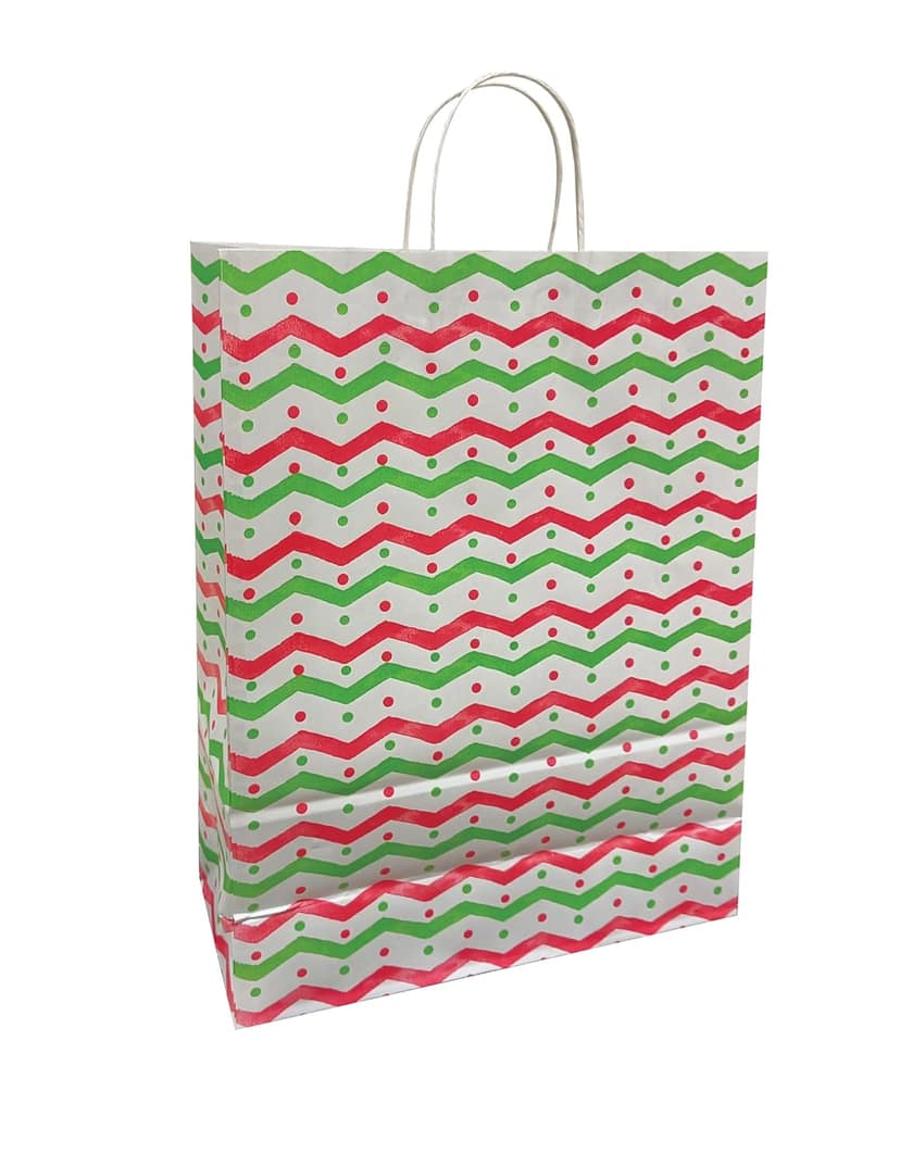120 GSM Bi-Colour Printed Paper Gift Bags, Ideal for Birthday Return Gifts, Wedding Gifts, & Gifting on Special Occasions (Size: 15.5 x 12.5 x 5 inch, Red Green)