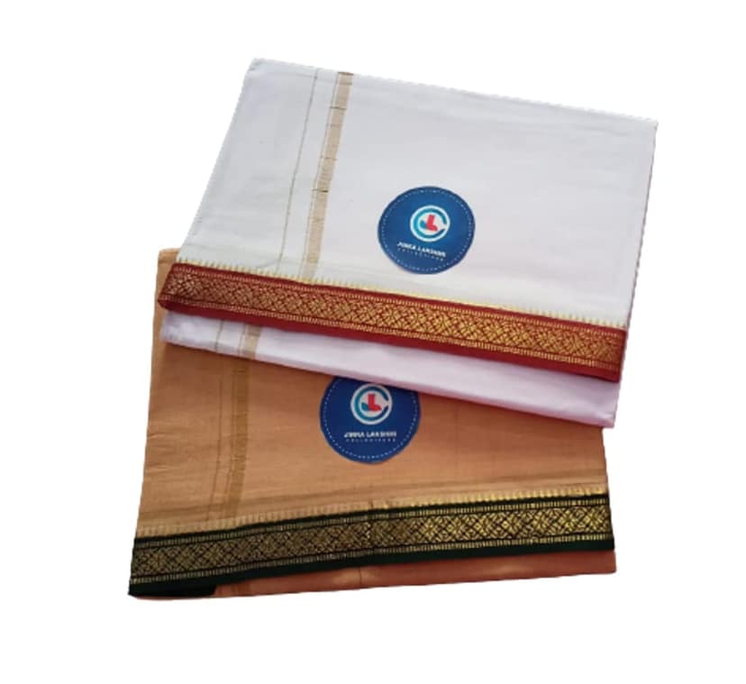 Jinka Lakshmi Collections 100% Handloom Cotton Dhoti With Border Up and Down 4 Meters Unstitched Pack of 2 (Multicolor-6)
