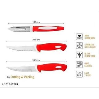 3 Pc Stainless Steel Knife Set Knife Set/PEELAR Set/3 PC/ Red White view 2