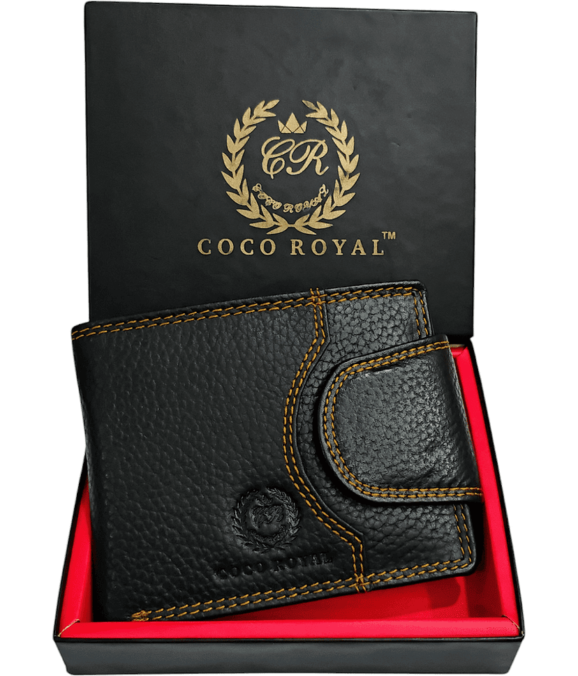 COCO ROYAL 100% Leather Printed Men's Two Fold Wallet With More Than 10 Slots For Card ( Black , Pack of 1 )