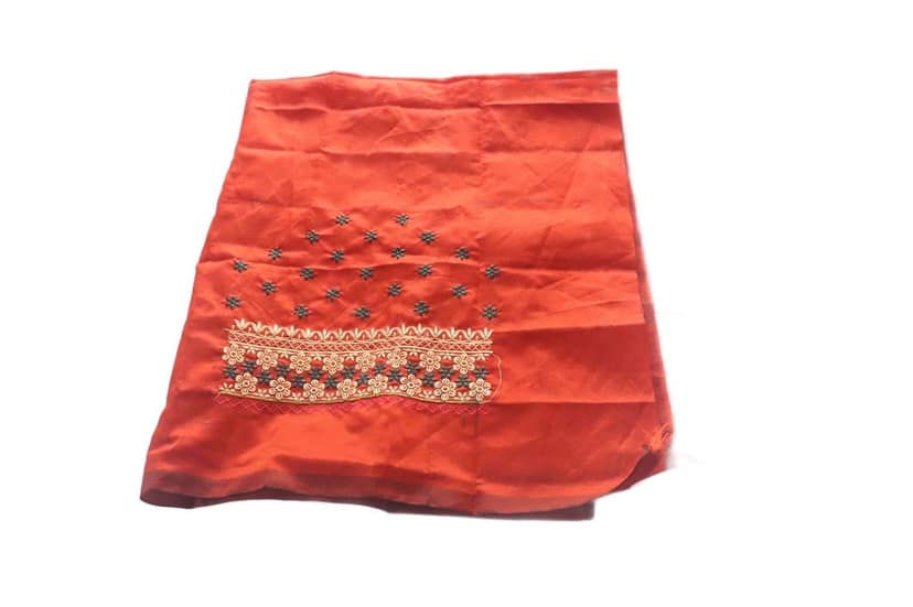 Orange Embroidered Blouse Neck Design with Floral Motifs view 2