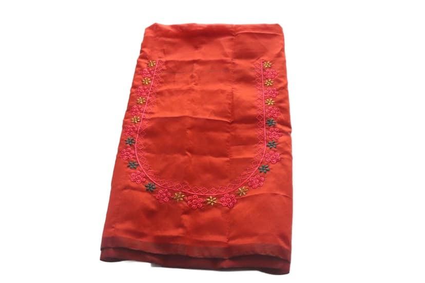 Orange Embroidered Blouse Neck Design with Floral Motifs view 3