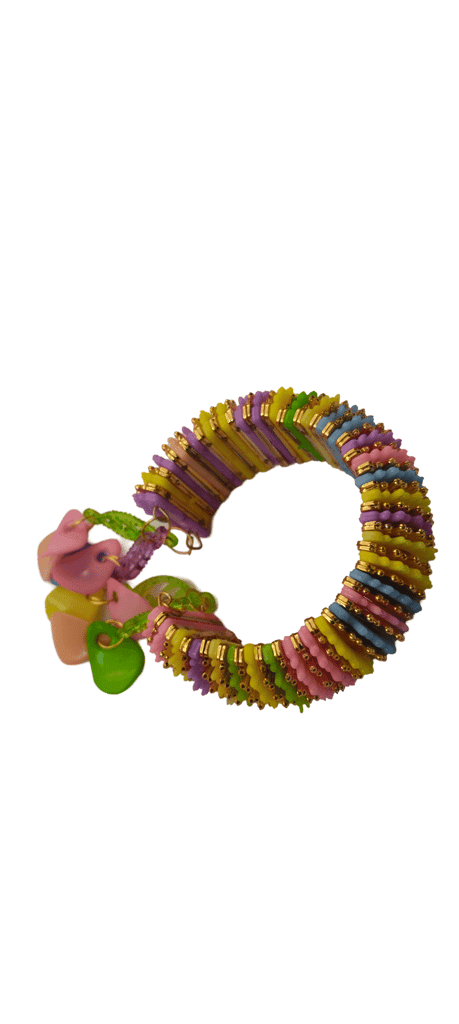 Colorful Beaded Bangle Bracelet with Heart Charms view 2