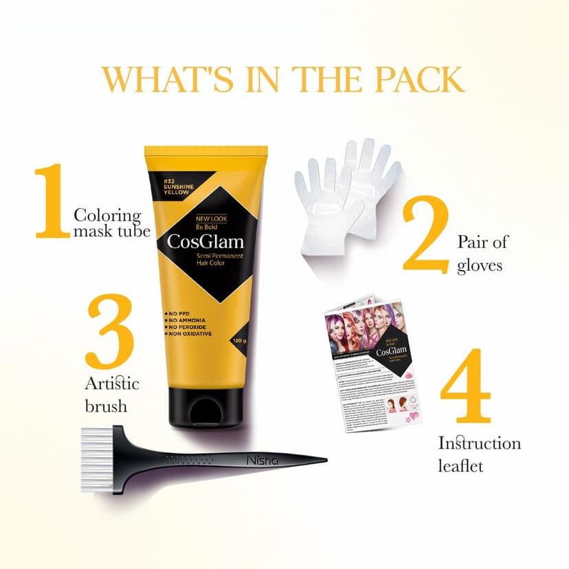 COSGLAM Combo Pack, Semi Permanent Hair Color Sunshine Yellow 120g, Hair Highlighter Kit 115g & Hair Color Remover 70ml view 3