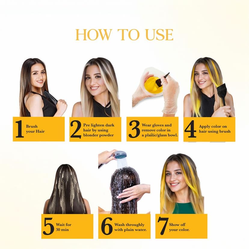 COSGLAM Combo Pack, Semi Permanent Hair Color Sunshine Yellow 120g, Hair Highlighter Kit 115g & Hair Color Remover 70ml view 4