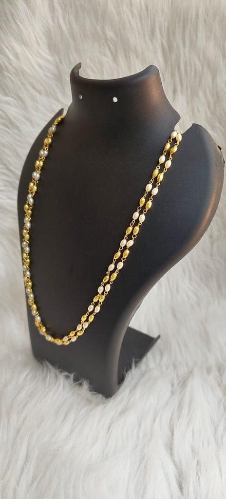 Gold Plated Pearl Beaded Chain for Women view 3