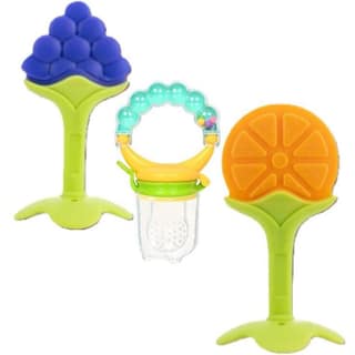 Penio Soft Fruit Shape Silicone Teethers for Babies, Grapes & Orange Combo