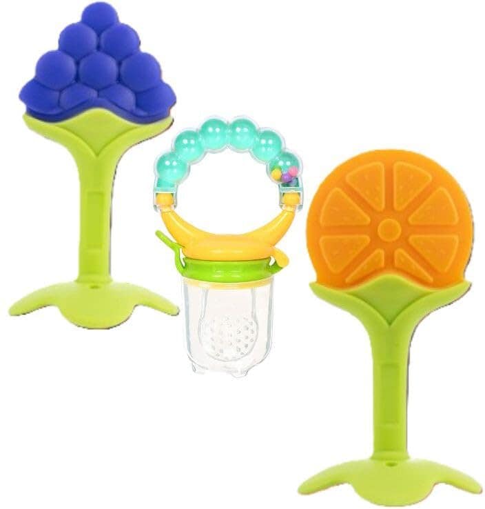 Penio Soft Fruit Shape Silicone Teethers for Babies, Grapes & Orange Combo view 2
