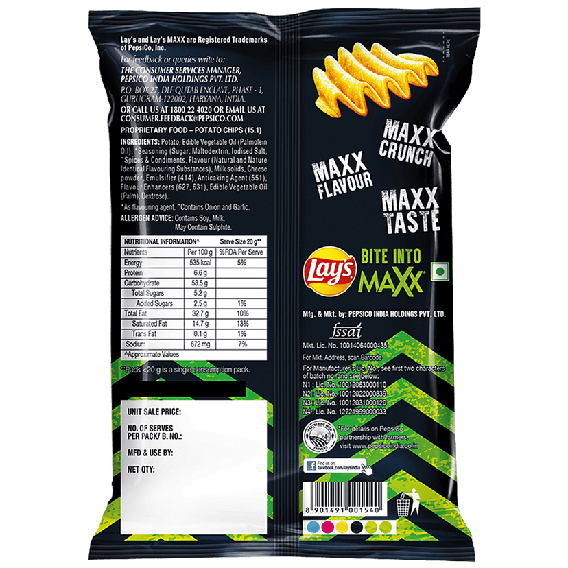 Lays Maxx Potato Chips - Peppery Cheddar, 56 G view 2