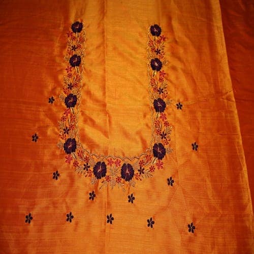 Golden Yellow Silk Saree with Bird Embroidery view 3