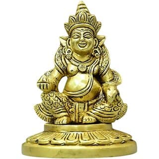 Brass Statue of Lord Kuber Bestower of Abundance and Blessings (4 Inch)