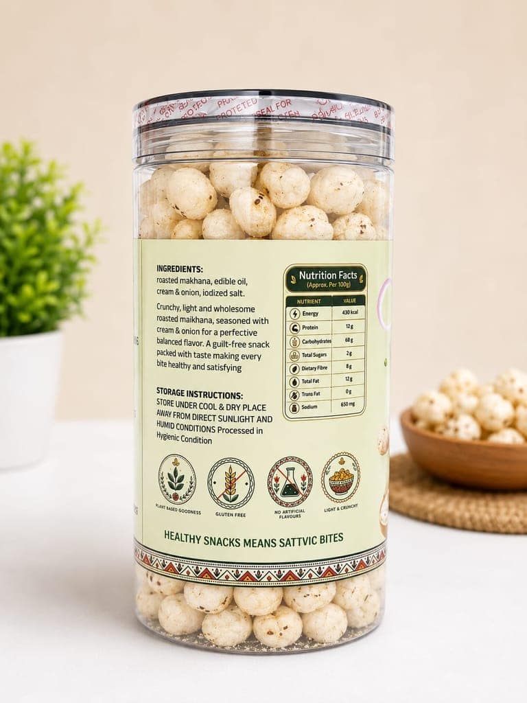 Sattvic Bites Cream & Onion Roasted Flavoured Makhana 70gm view 2