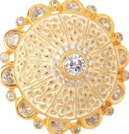 Gold plated Cream AD studded handcrafted adjustable Ring for Women & Girls view 2
