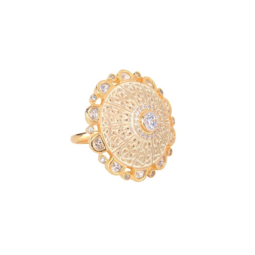 Gold plated Cream AD studded handcrafted adjustable Ring for Women & Girls view 4