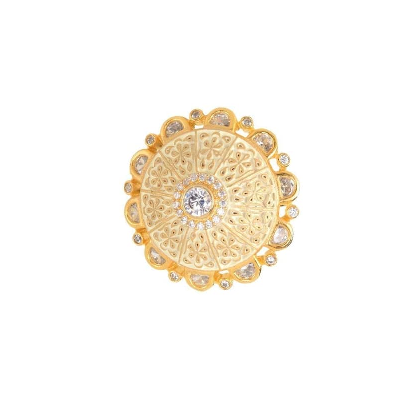 Gold plated Cream AD studded handcrafted adjustable Ring for Women & Girls view 6