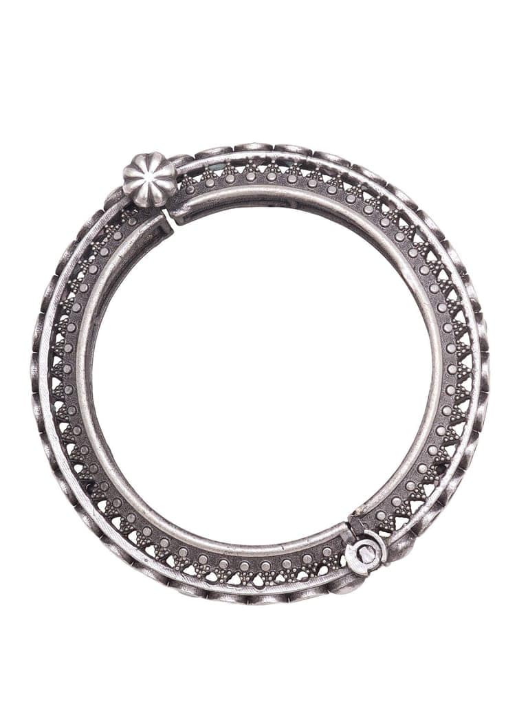 Oxidised Silver Toned Pink Mint Stone Studded Openable Kada Bracelet view 7