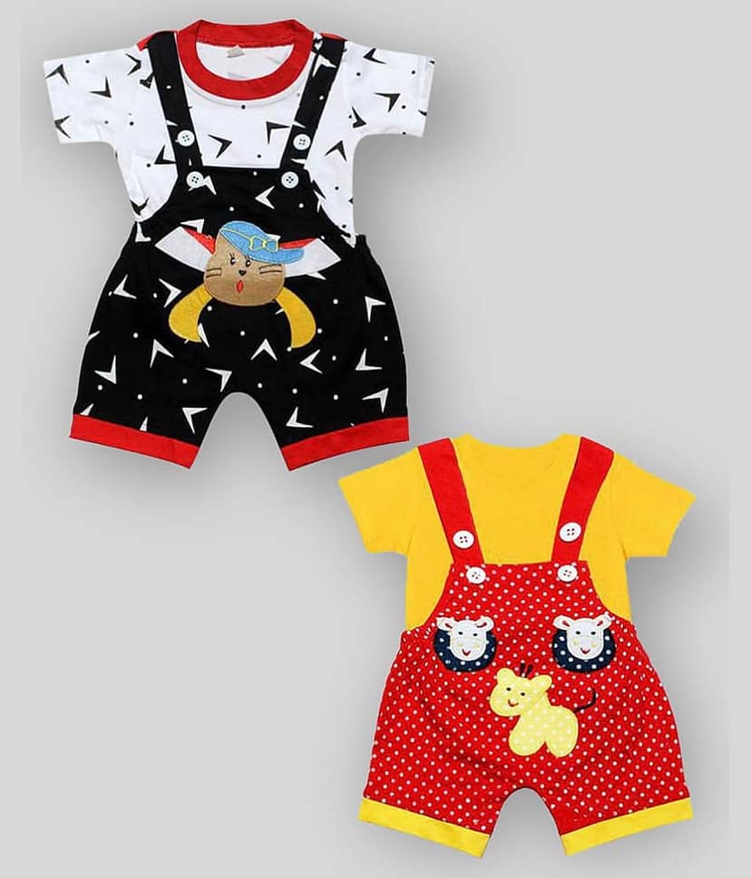 Babeezworld Pack of 2 Baby Girls Cotton Dungarees ( Multicolor )