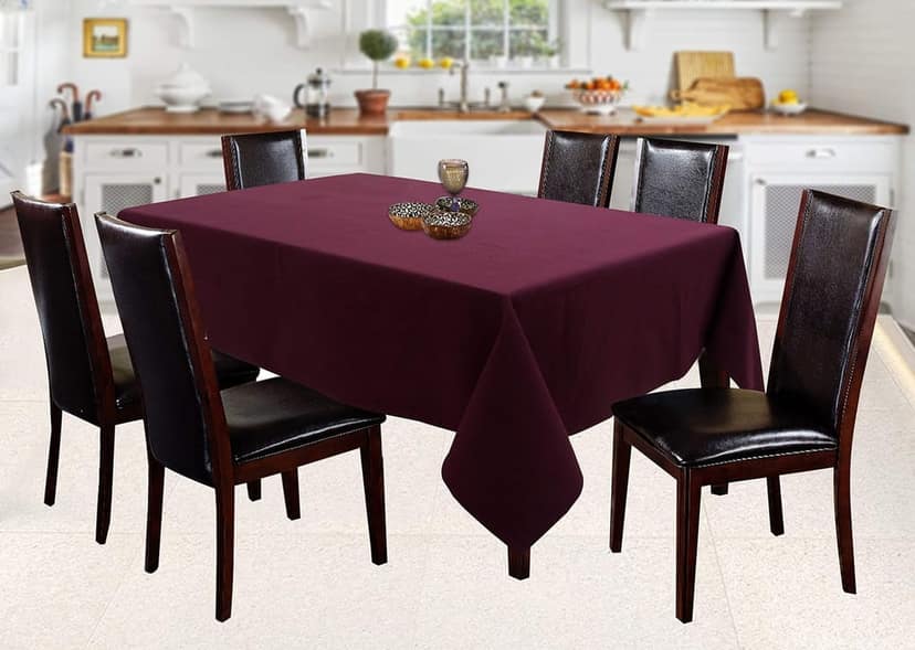 AIRWILL 100% Cotton Solid Pattern 6 Seater Rectangle Table Cover Sized, 56x71 inches (Maroon, Pack of 1)