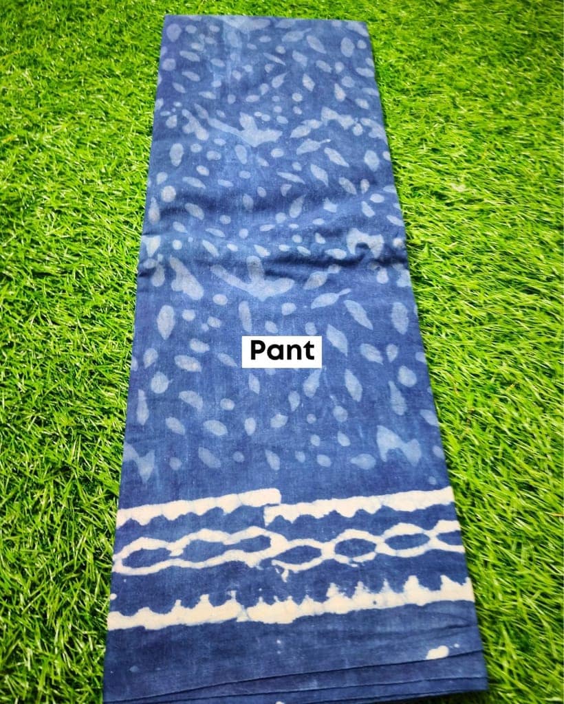 Linen Suit Set Royal Blue Color with Cotton Bottom, Linen Top and Dupatta Handblock Printed-9878 view 4