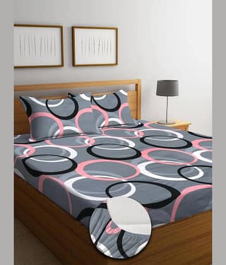 SWIZIER Cotton Abstract Fitted 1 Bedsheet with 2 Pillow Covers ( King Size ) - Light Grey