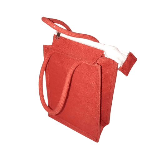 Red Bag with Long Handles and Zipper Closure