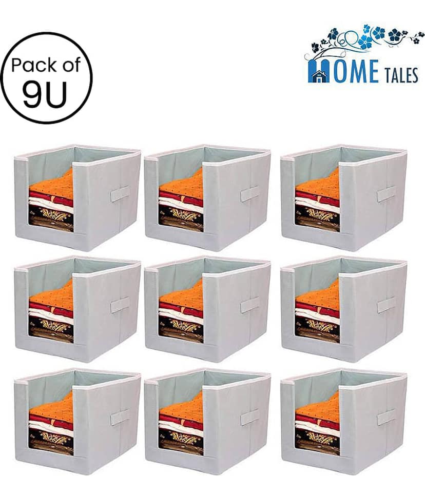 Non-Woven Shirt Stacker & Cloth Organizer,Grey ( Pack of 9)