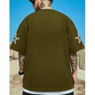 Ausk Mens Green Printed Cotton Blend Round Neck Oversized T-Shirt view 2