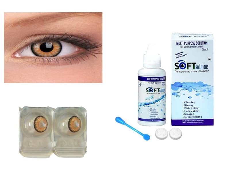 DARK GRAY AND DARK HONEY MD SPARKLE 2 PAIR MONTHLY COLOR CONTACT LENS WITH CASE, LENS HOLDER AND 60 ML SOLUTION (PACK OF 2 PAIR)