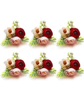 THRIFTKART - Set of 6 Handmade Artificial Peonies Flower Bunch for Hamper, Flower Brooch Hamper, for Decoration, Gifting, Trousseau Packing | Artificial Flower Bunch Hamper, Decoration, Gifting (Maroon)