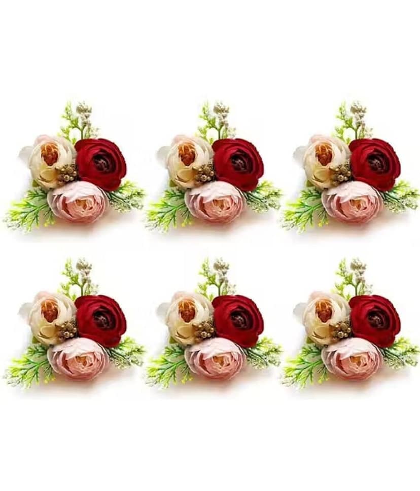THRIFTKART - Set of 6 Handmade Artificial Peonies Flower Bunch for Hamper, Flower Brooch Hamper, for Decoration, Gifting, Trousseau Packing | Artificial Flower Bunch Hamper, Decoration, Gifting (Maroon)