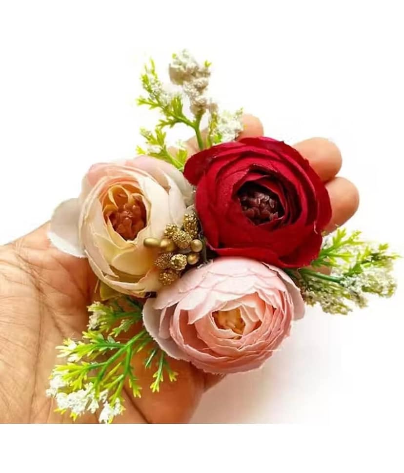 THRIFTKART - Set of 6 Handmade Artificial Peonies Flower Bunch for Hamper, Flower Brooch Hamper, for Decoration, Gifting, Trousseau Packing | Artificial Flower Bunch Hamper, Decoration, Gifting (Maroon) view 2