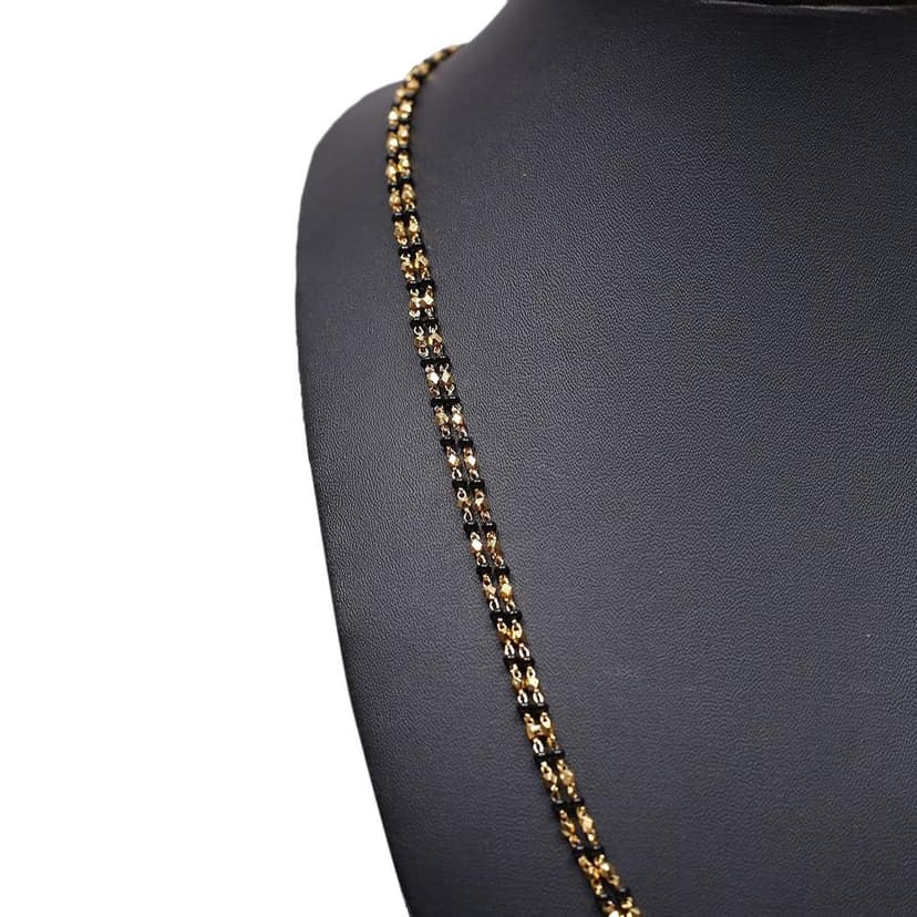 SonChiraiya Traditional Gold Plated Pusalu Chain for Women/Black Beads Chain Necklace for Women/Black beads Malla pusalu/Set of 1 view 2