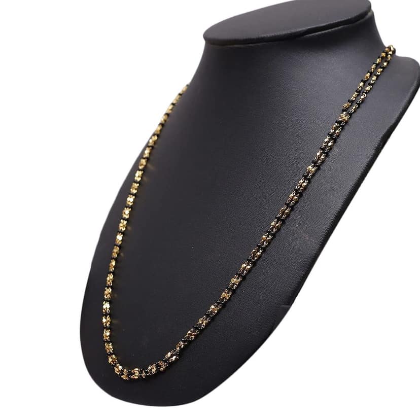 SonChiraiya Traditional Gold Plated Pusalu Chain for Women/Black Beads Chain Necklace for Women/Black beads Malla pusalu/Set of 1 view 3