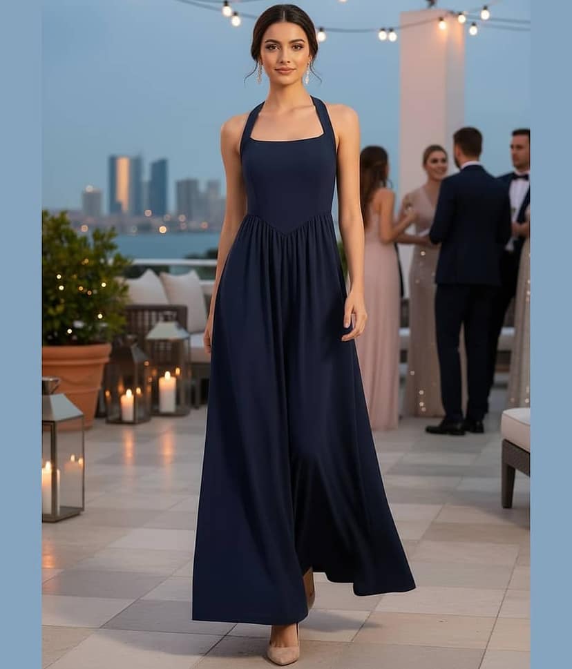 Sheetal associates Women Polyester Solid Fit & Flare Dress ( Blue )