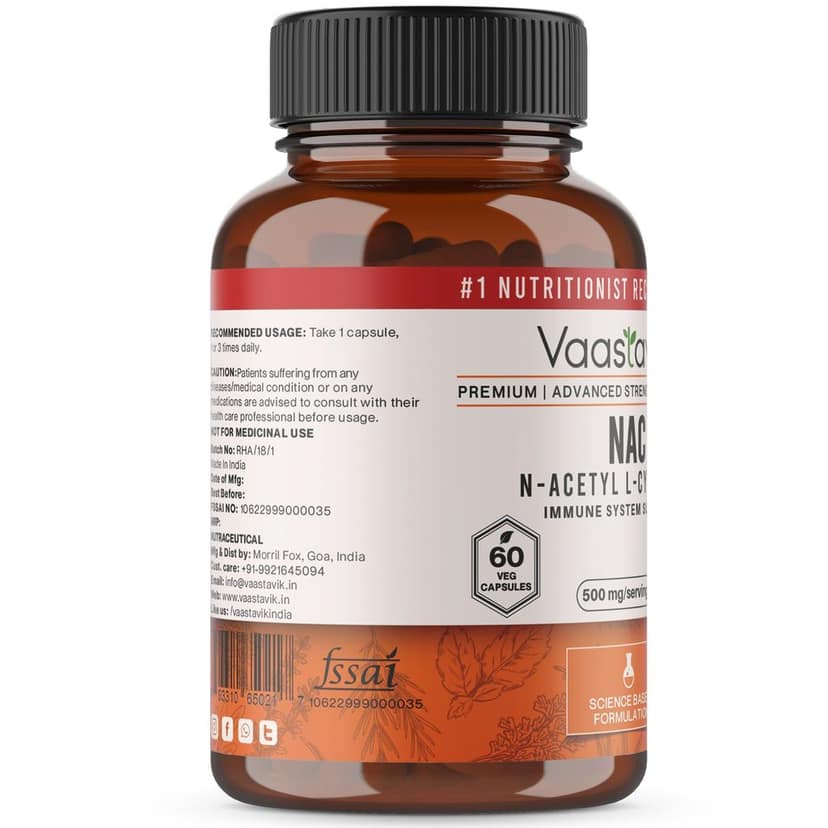 Vaastavik N-Acetyl L Cysteine (NAC) 500 mg 60 Veg Capsules view 2