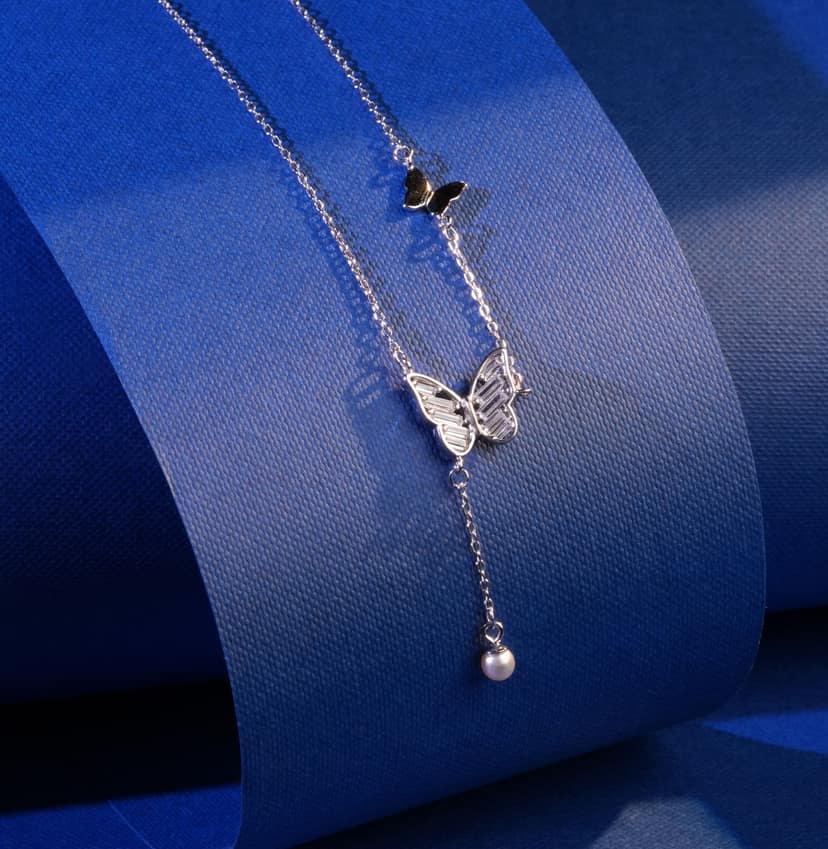 LAMA'A 925 Silver Chain Pendant Butterfly Tassel