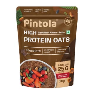 Pintola 25g High Protein Oats, Dark Chocolate, Oats for weight loss, Breakfast Cereals Pouch Pintola 26g High Protein Oats, Dark Chocolate, Oats for weight loss, Breakfast Cereals Pouch 400g | Pack of 2