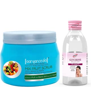 Aaryanveda Mix Fruit Face Scrub 400g & Glycerine for Skin Cleanser 100ml Combo Face Pack (2 Items in the set)