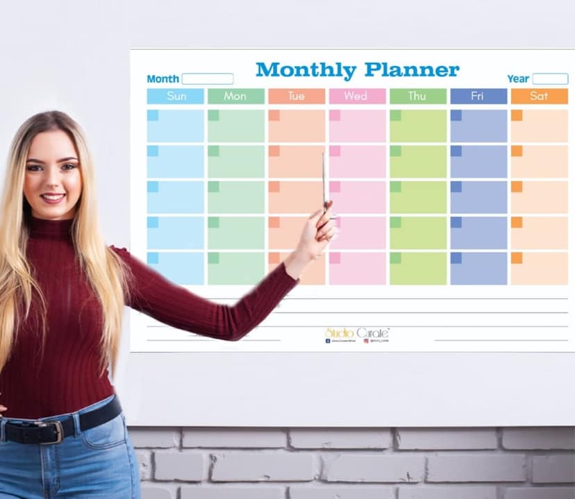 Studio Curate Whiteboard sticker for walls | Monthly Planner for office and home | Large Size | Laminated Vinyl Film | Pack of 1 (30 INCHES X 20 INCHES)