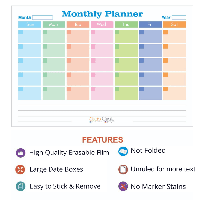 Studio Curate Whiteboard sticker for walls | Monthly Planner for office and home | Large Size | Laminated Vinyl Film | Pack of 1 (30 INCHES X 20 INCHES) view 2