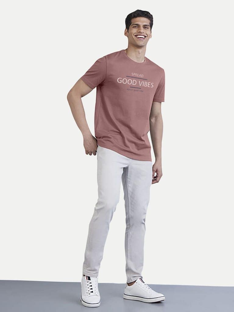 Men Pink Printed Spread Good Vibes T-Shirt view 3