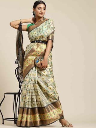 Women's Ikkat Designer Silk Saree With Unstiched Blouse Piece