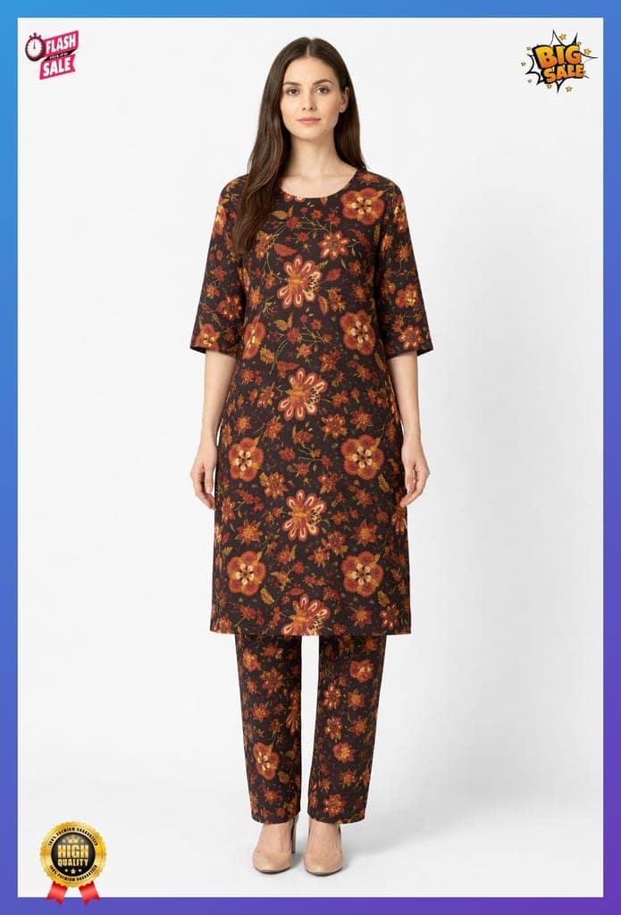 Women Cotton Printed Straight Kurti Pant Set | Floral Printed Kurta with Pant | Casual Daily Wear Ethnic Kurti Set for Women
