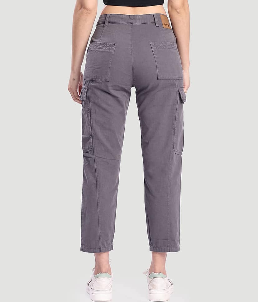 Bene Kleed Women Cotton Cargos Trousers ( Grey ) view 5