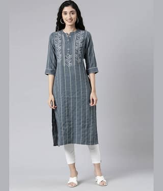 Samhitas Pack of 1 Chanderi Solid Straight Women's Kurti - ( Grey )